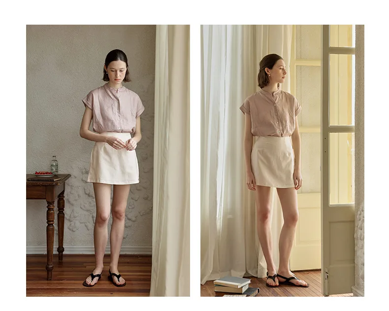 Japanese Style Linen Cotton Straight Shorts Skirts Women's Side Split Slim Casual Double-Layer Shorts Chic Fake Two Clothes