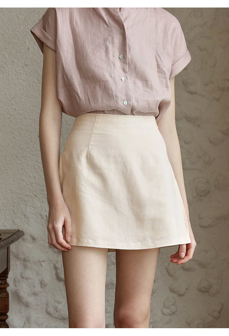 Japanese Style Linen Cotton Straight Shorts Skirts Women's Side Split Slim Casual Double-Layer Shorts Chic Fake Two Clothes