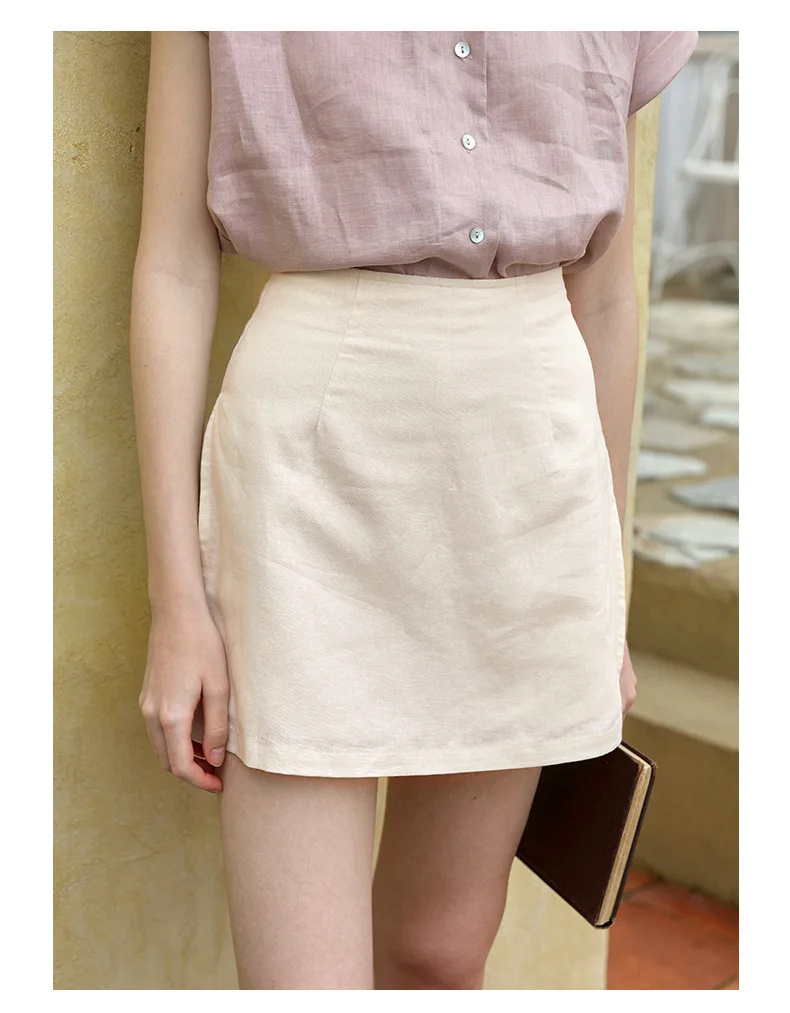 Japanese Style Linen Cotton Straight Shorts Skirts Women's Side Split Slim Casual Double-Layer Shorts Chic Fake Two Clothes
