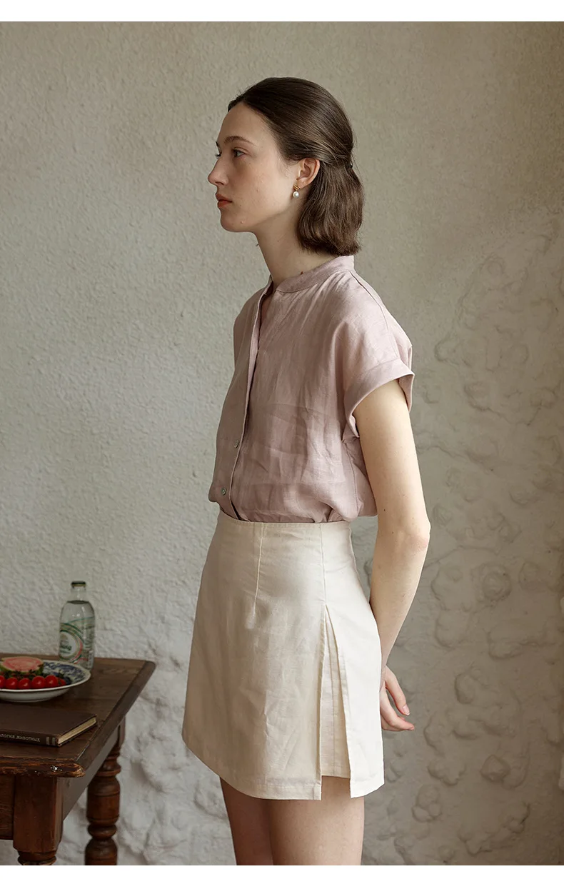 Japanese Style Linen Cotton Straight Shorts Skirts Women's Side Split Slim Casual Double-Layer Shorts Chic Fake Two Clothes