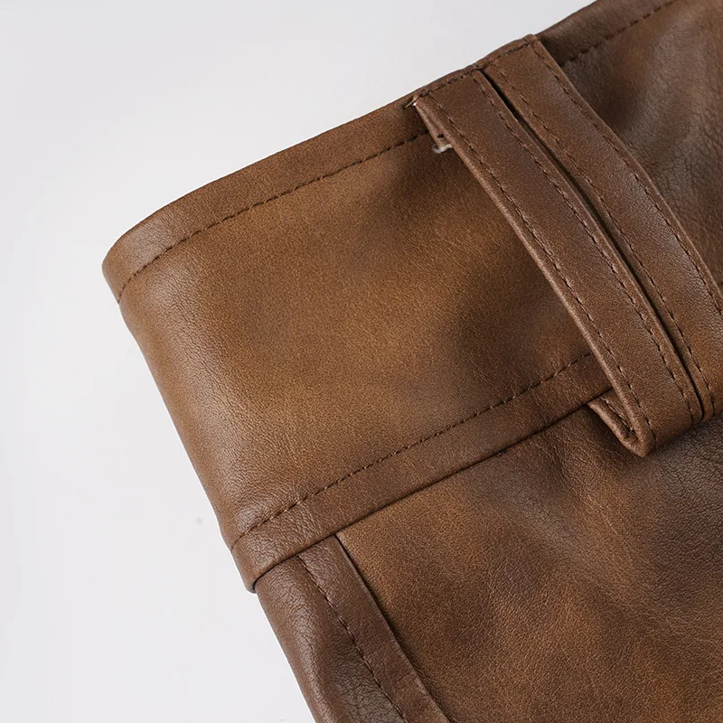 Street Style Spice Girls Fashion New Sexy Brown Pu Leather Super Shorts Women Low Waist Tight Hip Wrap Hot Pants