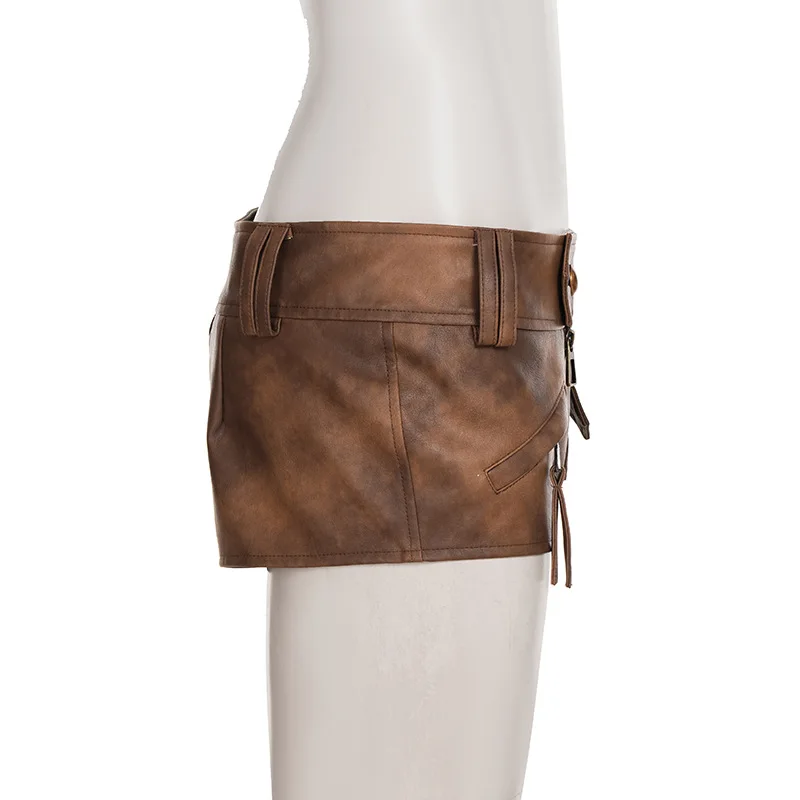 Street Style Spice Girls Fashion New Sexy Brown Pu Leather Super Shorts Women Low Waist Tight Hip Wrap Hot Pants