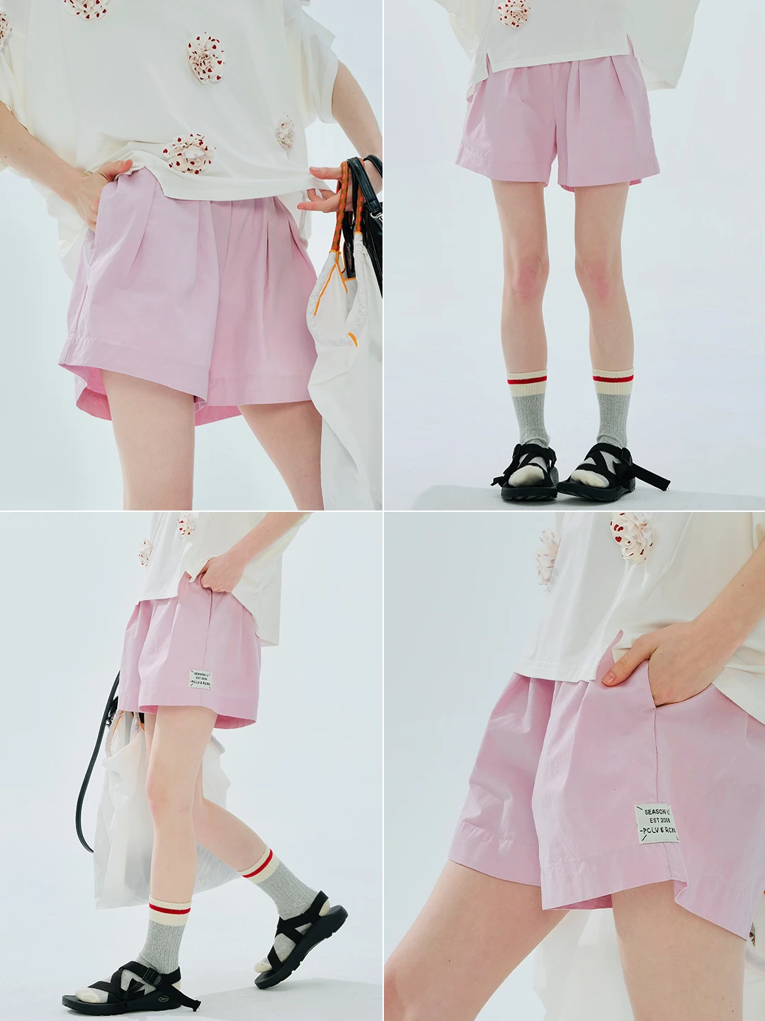 imakokoni Pink Ruffled Elastic High Waist Wide Leg Shorts Pants Women's Shorts Casual Female Clothing for Women