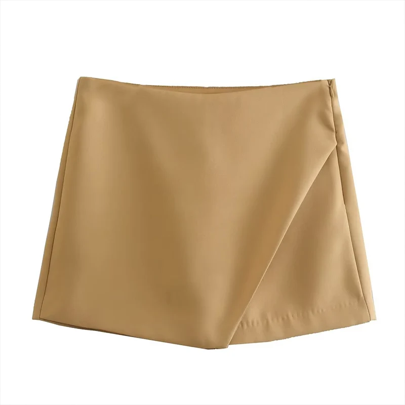 New Women Fashion Candy Color Asymmetrical Shorts Skirts Lady Zipper Fly Pockets Hot Shorts Chic Pantalone