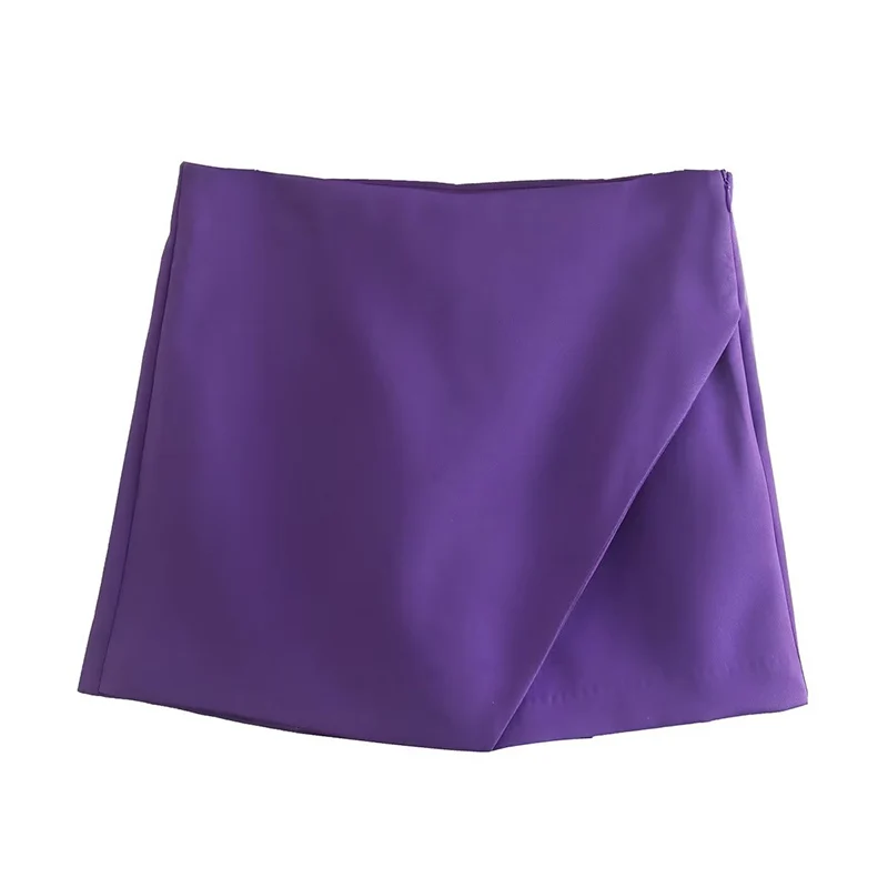 New Women Fashion Candy Color Asymmetrical Shorts Skirts Lady Zipper Fly Pockets Hot Shorts Chic Pantalone