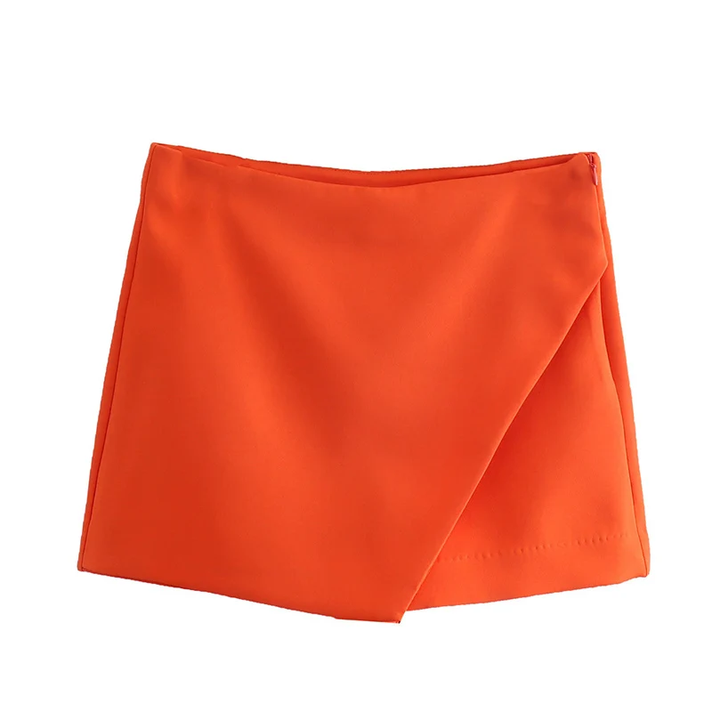 New Women Fashion Candy Color Asymmetrical Shorts Skirts Lady Zipper Fly Pockets Hot Shorts Chic Pantalone