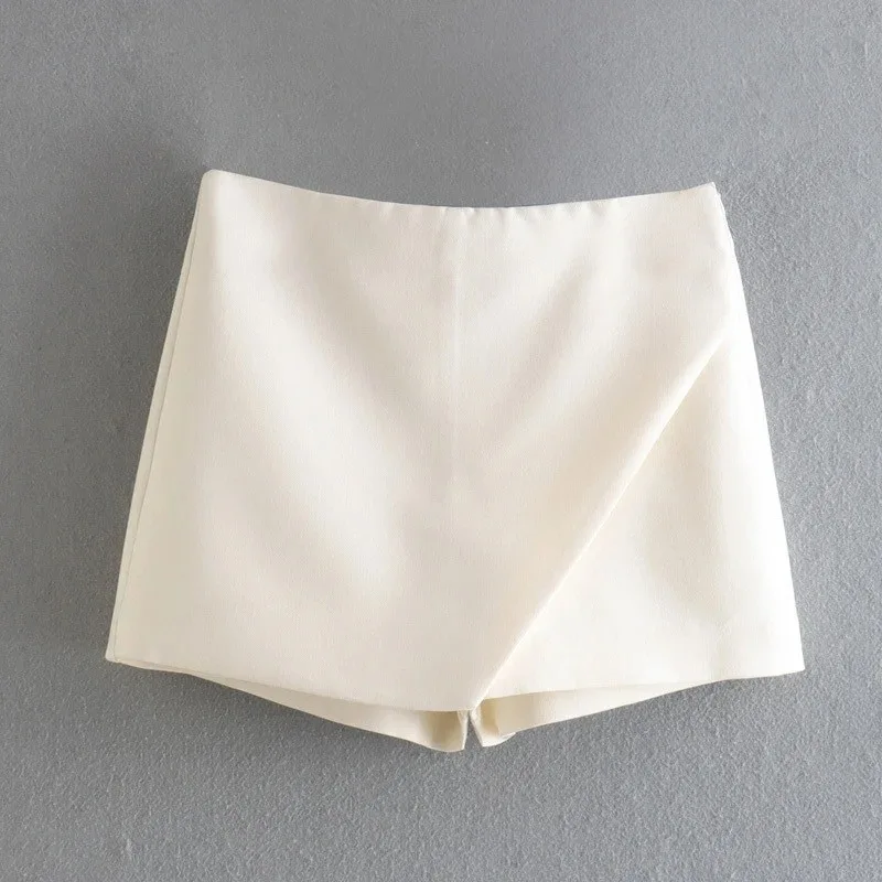 New Women Fashion Candy Color Asymmetrical Shorts Skirts Lady Zipper Fly Pockets Hot Shorts Chic Pantalone