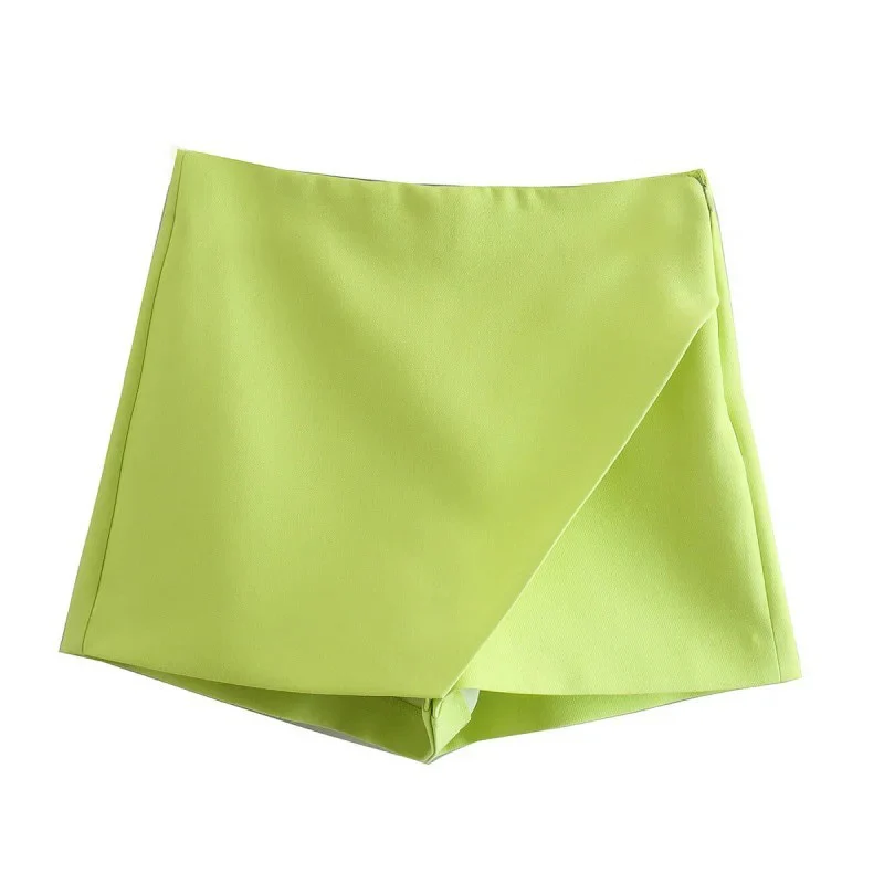 New Women Fashion Candy Color Asymmetrical Shorts Skirts Lady Zipper Fly Pockets Hot Shorts Chic Pantalone