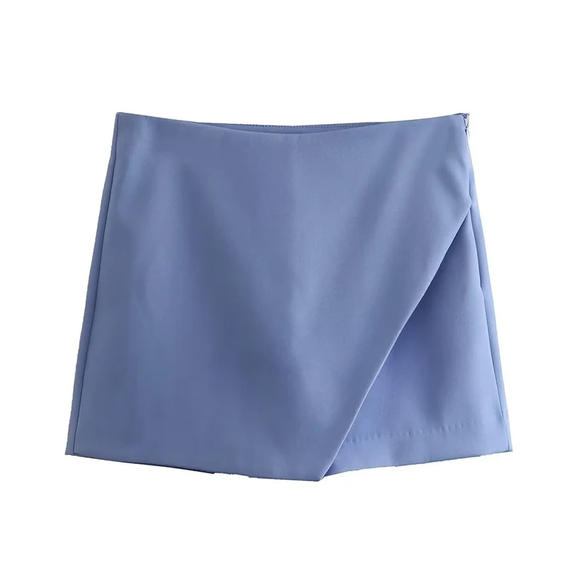 New Women Fashion Candy Color Asymmetrical Shorts Skirts Lady Zipper Fly Pockets Hot Shorts Chic Pantalone