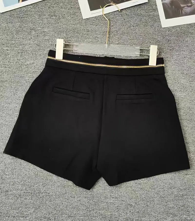 26 Summer New Advanced Metal Fittings Decorative Stitching Zipper Temperament Shorts Fashion Joker Black Suit Pants