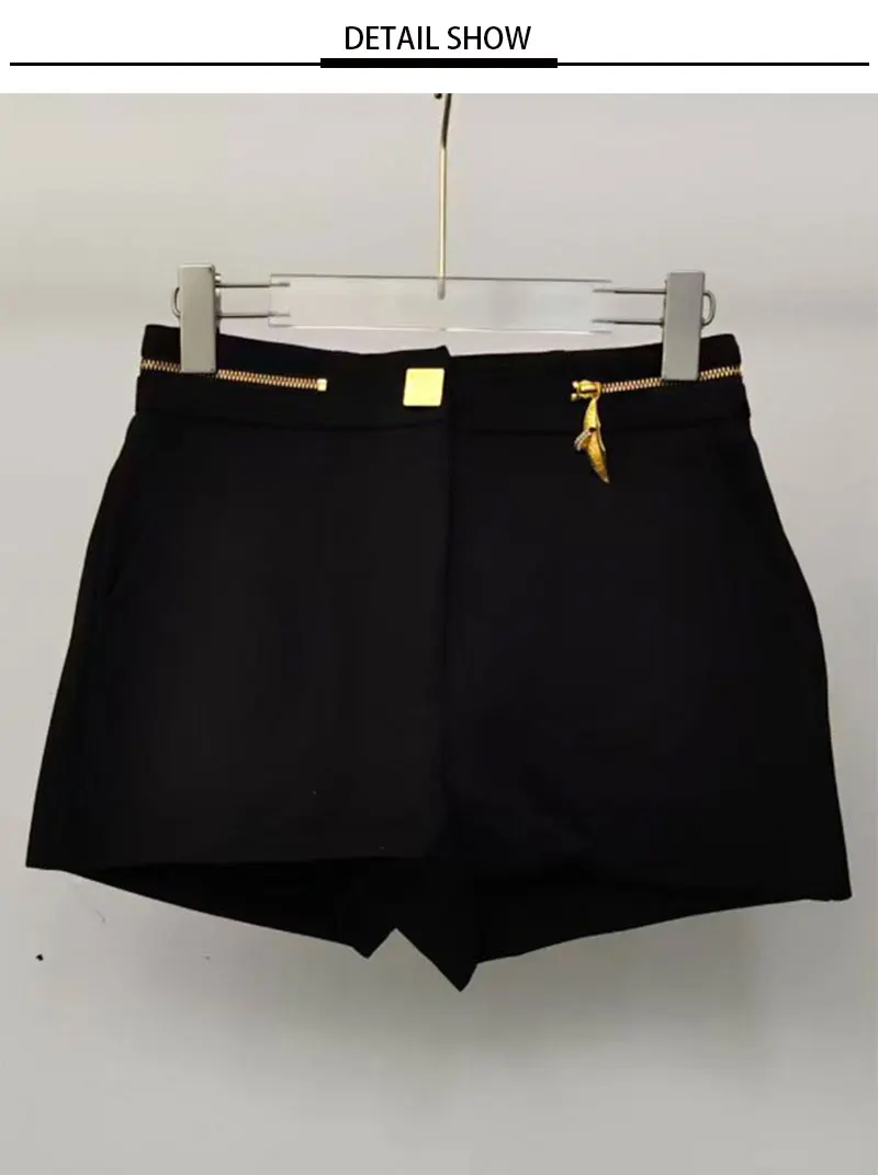 26 Summer New Advanced Metal Fittings Decorative Stitching Zipper Temperament Shorts Fashion Joker Black Suit Pants