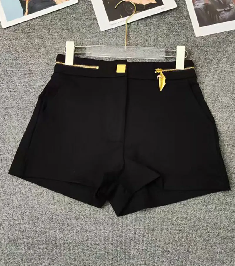 26 Summer New Advanced Metal Fittings Decorative Stitching Zipper Temperament Shorts Fashion Joker Black Suit Pants