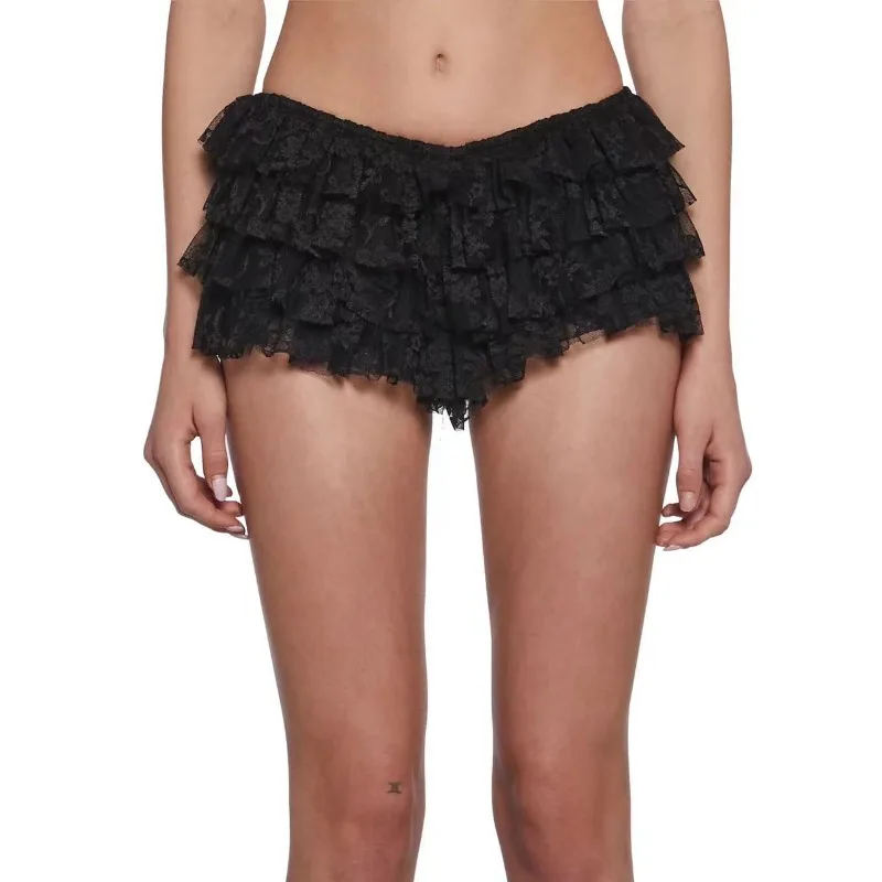 Women Mesh Lace Bloomer Shorts Y2k Layered Ruffle Frilly Booty Shorts Fairy Bowknot Sexy Boy Shorts Panties Party Clubwear