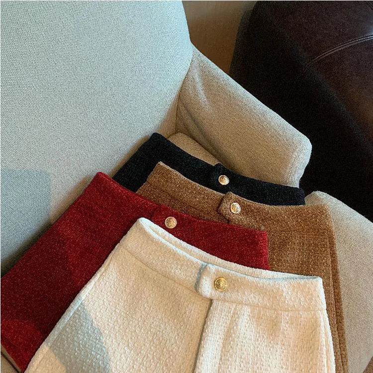 Tweed Shorts Women Korean High Waist Wide Leg Shorts Office Lady Elegant White Black Autumn Winter Casual All Match Short Pants