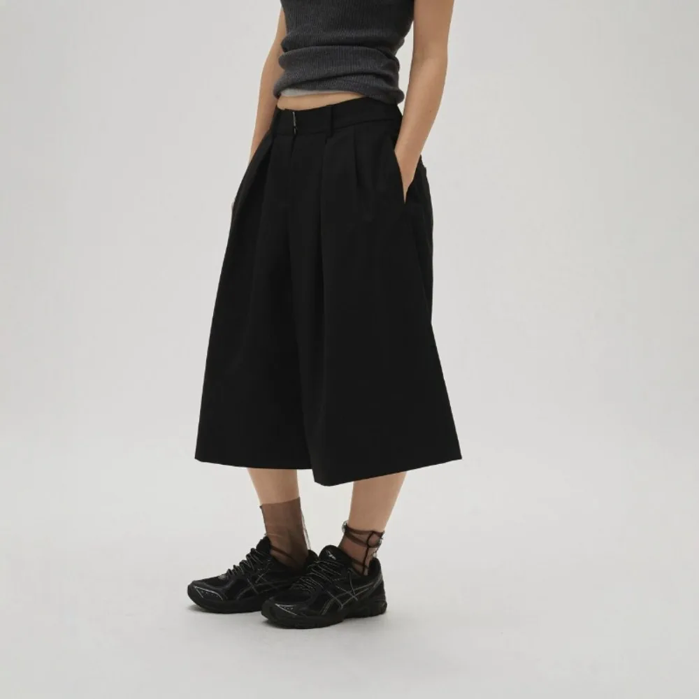 Kuzuwata Vintage High Waist Women Wid Leg Pants Slim Casual All-match Premium Short for Women Japan Personalized Trendy Pantalon