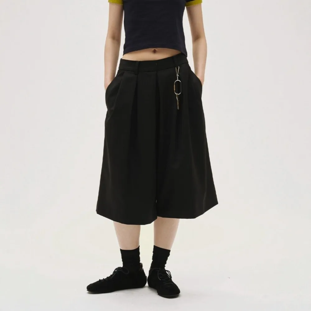 Kuzuwata Vintage High Waist Women Wid Leg Pants Slim Casual All-match Premium Short for Women Japan Personalized Trendy Pantalon