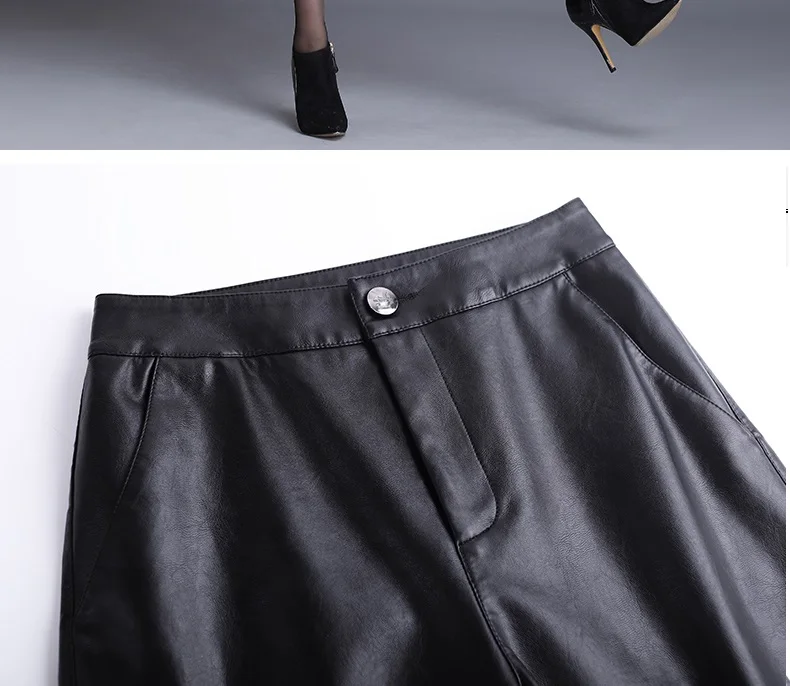 Black PU Leather Bermuda Shorts For Women Loose Long Shorts Motorcycle Punk High Waist Knee Length Bermuda Femme