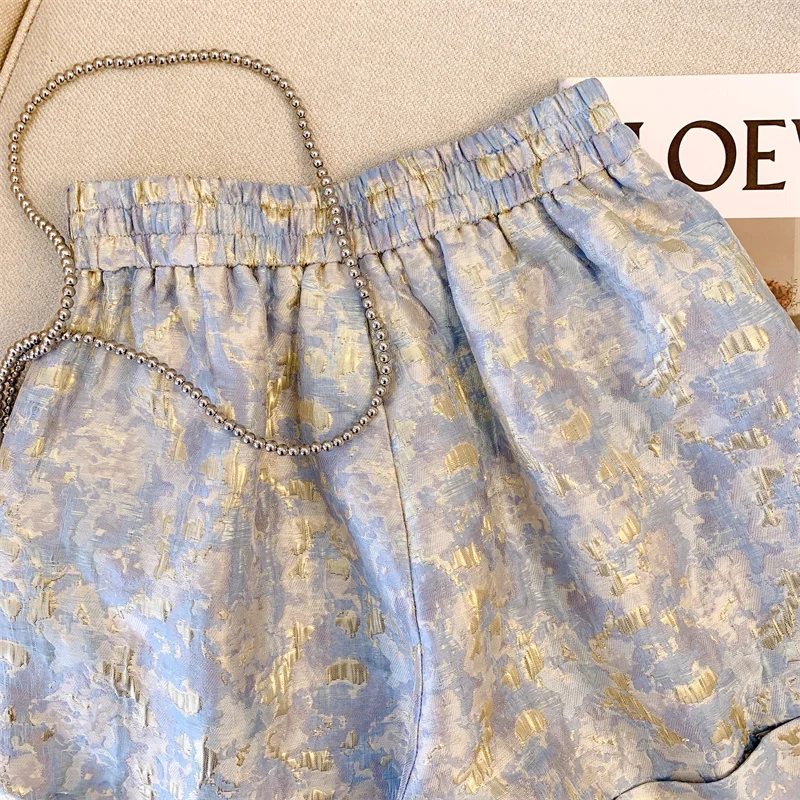 Women's Clothing Fashion Loose Solid Color Jacquard Shorts Summer Female Korean All-match High Waist Pockets Temperament Pants