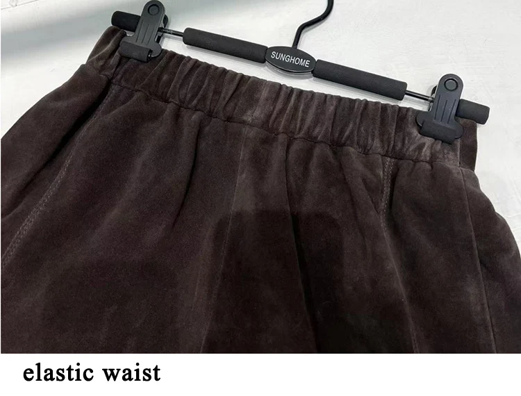 Suede Leather Shorts Women Spring Genuine Leather Harajuku Vertical Bar Short Britches Casual Bloomers Coffee Shorts de Mujeres