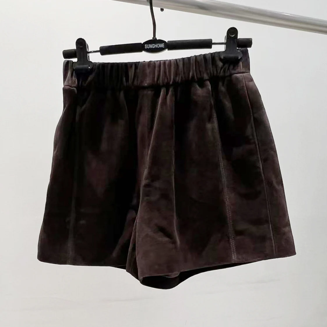 Suede Leather Shorts Women Spring Genuine Leather Harajuku Vertical Bar Short Britches Casual Bloomers Coffee Shorts de Mujeres