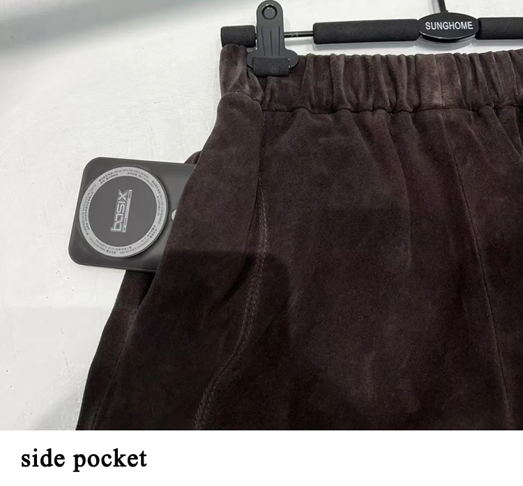 Suede Leather Shorts Women Spring Genuine Leather Harajuku Vertical Bar Short Britches Casual Bloomers Coffee Shorts de Mujeres