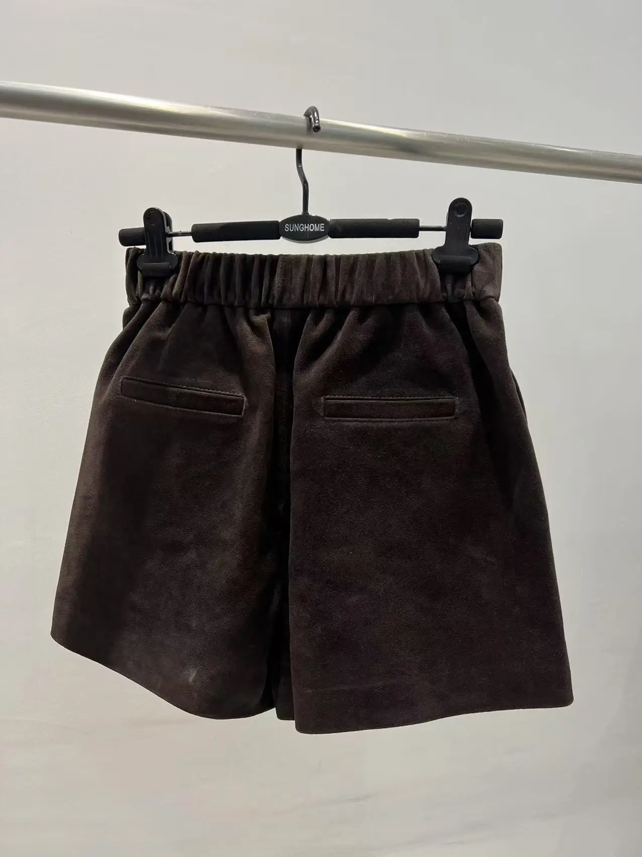 Suede Leather Shorts Women Spring Genuine Leather Harajuku Vertical Bar Short Britches Casual Bloomers Coffee Shorts de Mujeres