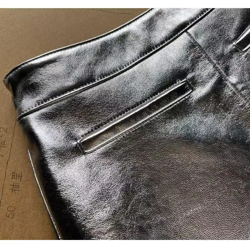 Metallic Genuine Leather Shorts for Women Splendid Korean Style Y2k Hot Micro Thin Pants Girls Casual Low Waist Slim Booty Skort