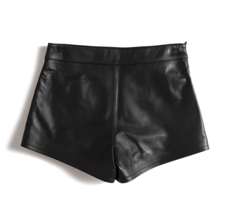 Metallic Genuine Leather Shorts for Women Splendid Korean Style Y2k Hot Micro Thin Pants Girls Casual Low Waist Slim Booty Skort