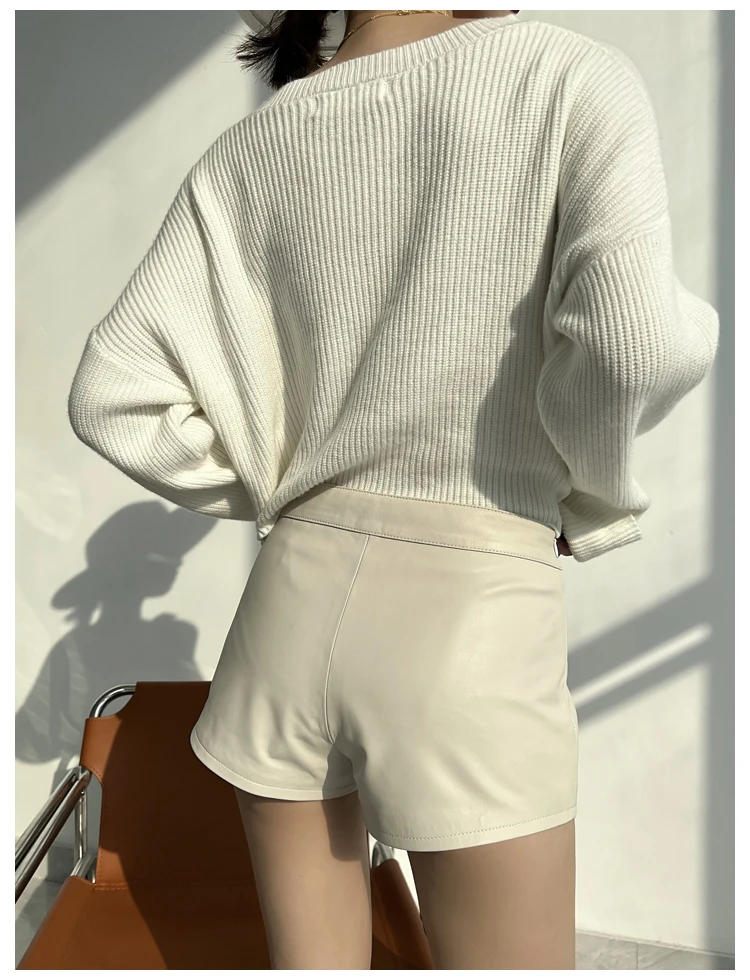 Metallic Genuine Leather Shorts for Women Splendid Korean Style Y2k Hot Micro Thin Pants Girls Casual Low Waist Slim Booty Skort