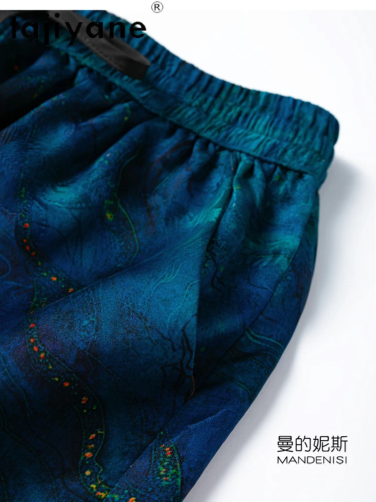 TAJIYANE 100% Natural Mulberry Silk Shorts Woman Summer Baggy Short Fashion Casual blue Short Pants Women Clothing 2025 шорты