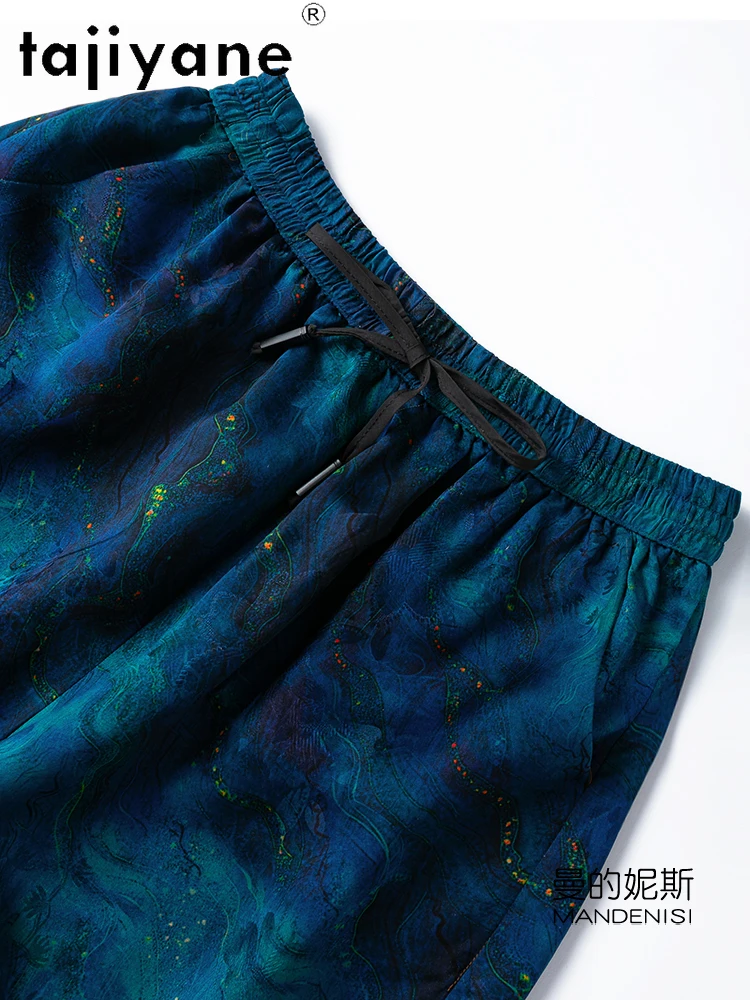 TAJIYANE 100% Natural Mulberry Silk Shorts Woman Summer Baggy Short Fashion Casual blue Short Pants Women Clothing 2025 шорты