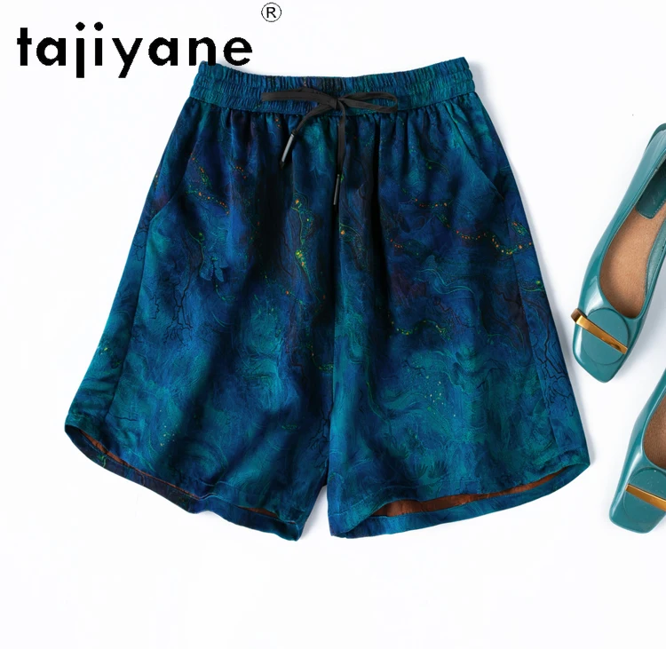 TAJIYANE 100% Natural Mulberry Silk Shorts Woman Summer Baggy Short Fashion Casual blue Short Pants Women Clothing 2025 шорты