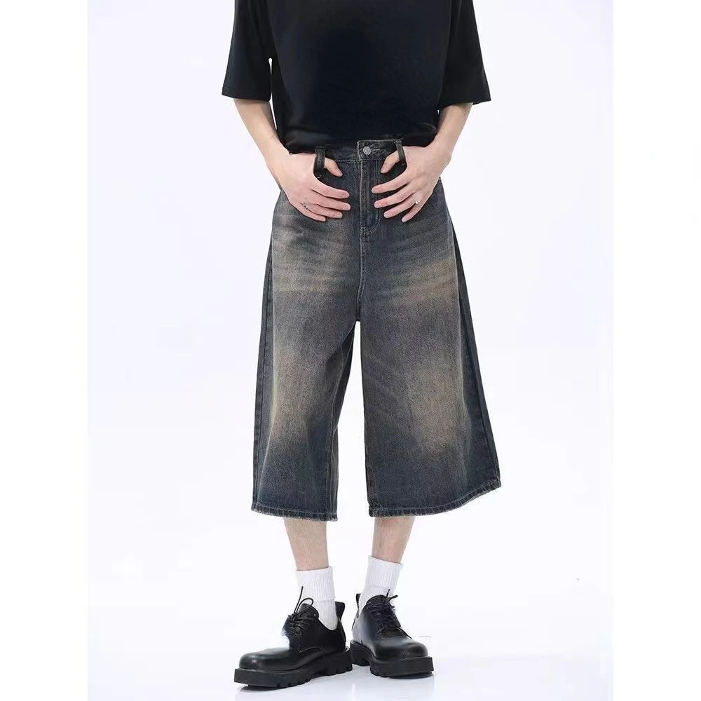 2026 Y2k Retro Women Low Rise Jorts Brushed Black Wash Cropped Baggy Jeans Wide Leg Frayed Denim Short Pants Fashion