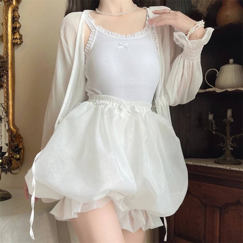 Japanes Kawaii Cute Lolita Safety Cotton Bloomers Women's Sweet Bow Accent Fluffy Harajuku Solid Color Ruffles Pumpkin Shorts