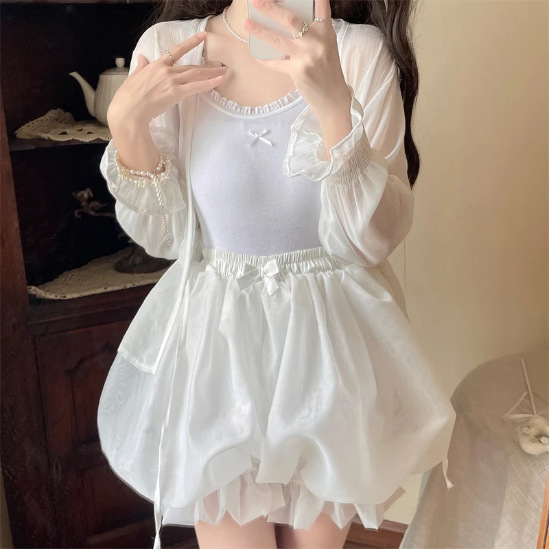 Japanes Kawaii Cute Lolita Safety Cotton Bloomers Women's Sweet Bow Accent Fluffy Harajuku Solid Color Ruffles Pumpkin Shorts