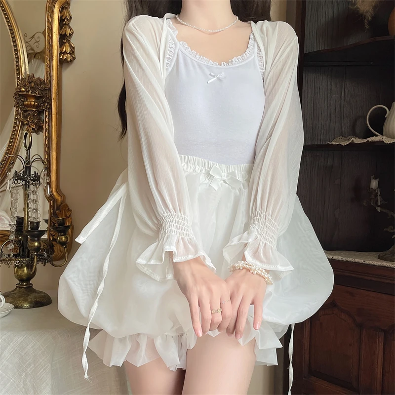 Japanes Kawaii Cute Lolita Safety Cotton Bloomers Women's Sweet Bow Accent Fluffy Harajuku Solid Color Ruffles Pumpkin Shorts