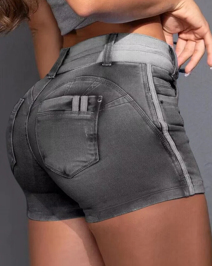 Women's Shorts 2025 Summer Fashion Contrast Binding Ripped Drawstring High Waist Pocket Design Streetwear Casual Denim Skorts