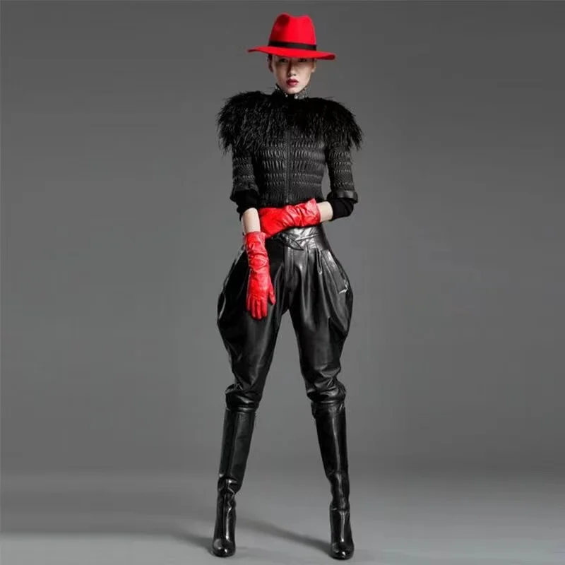 Black Fuax Matte Leather Breeches Shorts Women Casual High Waist Pu Jodhpurs Harem Pants Ladies Motorcycle Biker Costume Custom
