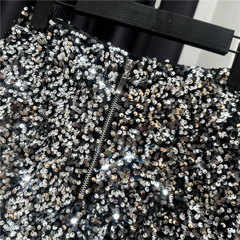 High Quality Sexy Sequins Shiny Zipper Shorts Women Nightclub Hot Pants for Women Black Silver