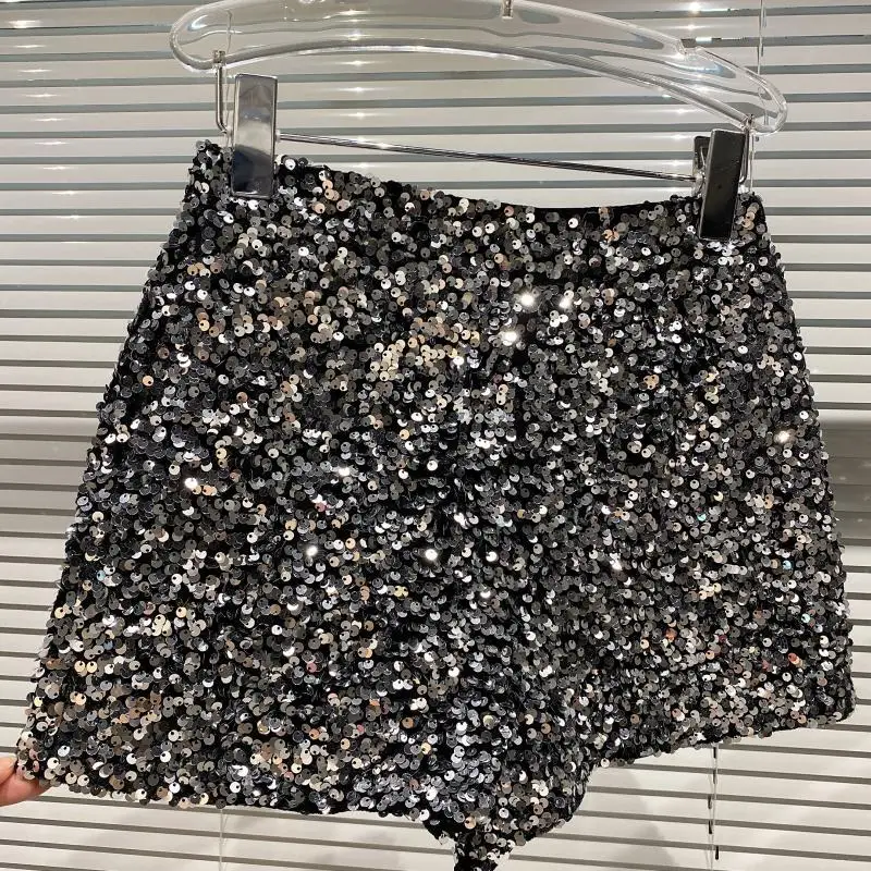 High Quality Sexy Sequins Shiny Zipper Shorts Women Nightclub Hot Pants for Women Black Silver