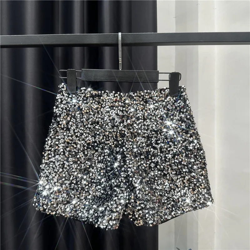 High Quality Sexy Sequins Shiny Zipper Shorts Women Nightclub Hot Pants for Women Black Silver