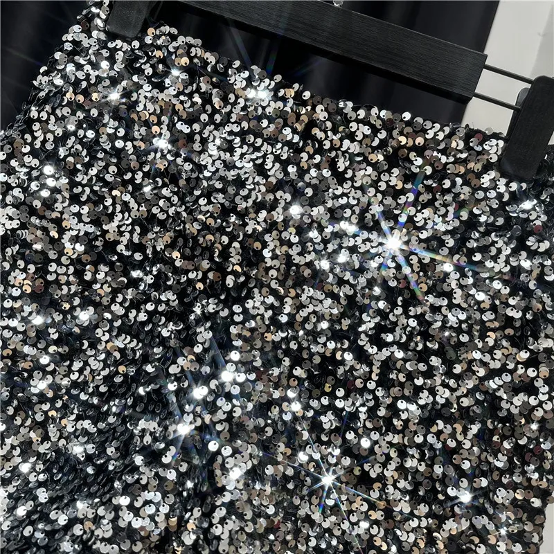High Quality Sexy Sequins Shiny Zipper Shorts Women Nightclub Hot Pants for Women Black Silver
