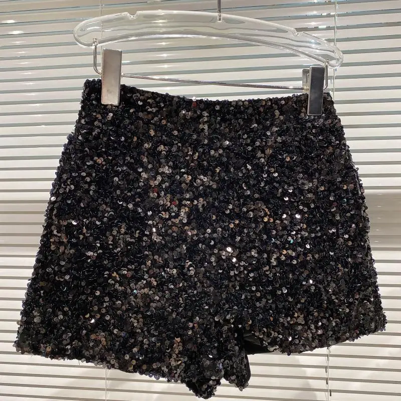 High Quality Sexy Sequins Shiny Zipper Shorts Women Nightclub Hot Pants for Women Black Silver