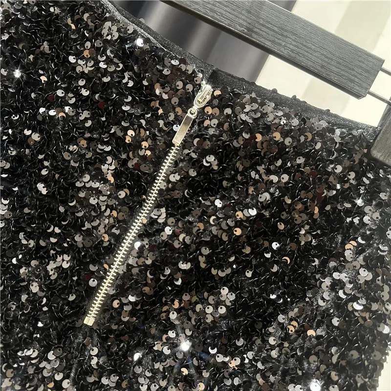 High Quality Sexy Sequins Shiny Zipper Shorts Women Nightclub Hot Pants for Women Black Silver