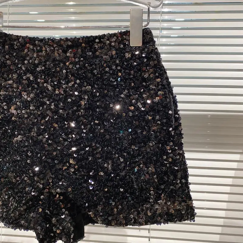 High Quality Sexy Sequins Shiny Zipper Shorts Women Nightclub Hot Pants for Women Black Silver