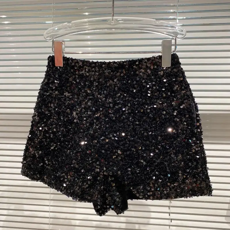 High Quality Sexy Sequins Shiny Zipper Shorts Women Nightclub Hot Pants for Women Black Silver