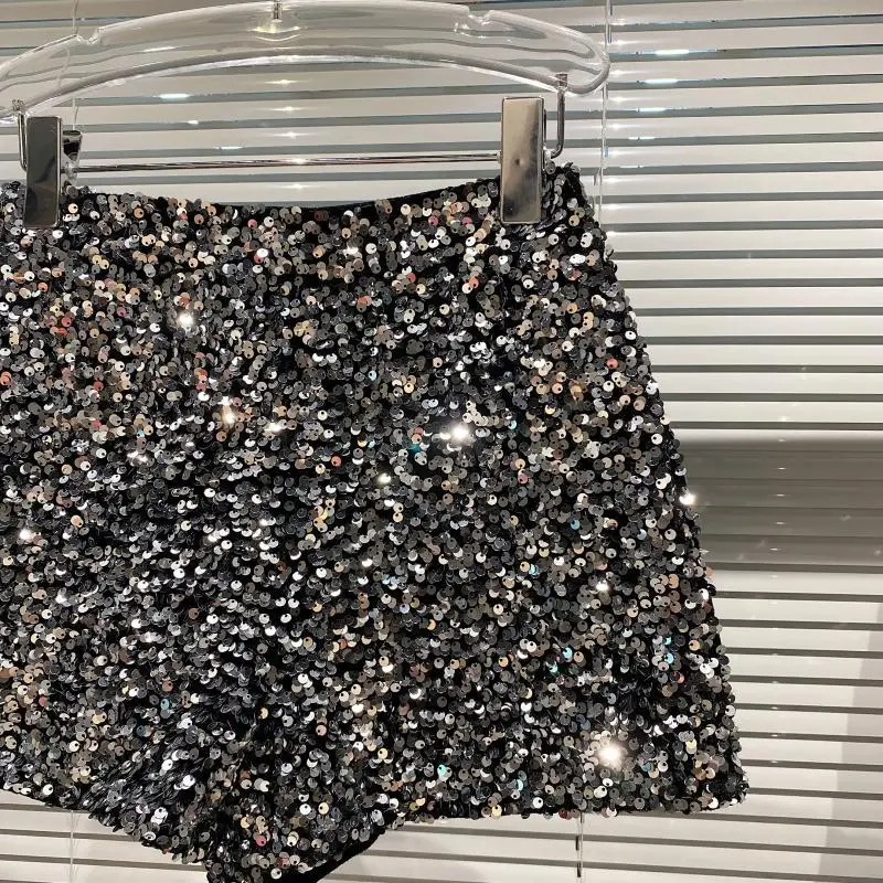 High Quality Sexy Sequins Shiny Zipper Shorts Women Nightclub Hot Pants for Women Black Silver