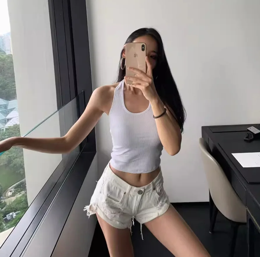 Black Denim Super Shorts Women Summer New Low-rise Ripped Shorts Crimped Sexy Hot Pants