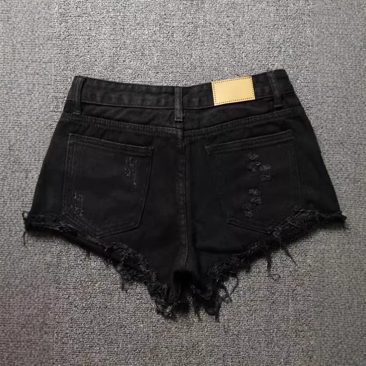 Black Denim Super Shorts Women Summer New Low-rise Ripped Shorts Crimped Sexy Hot Pants