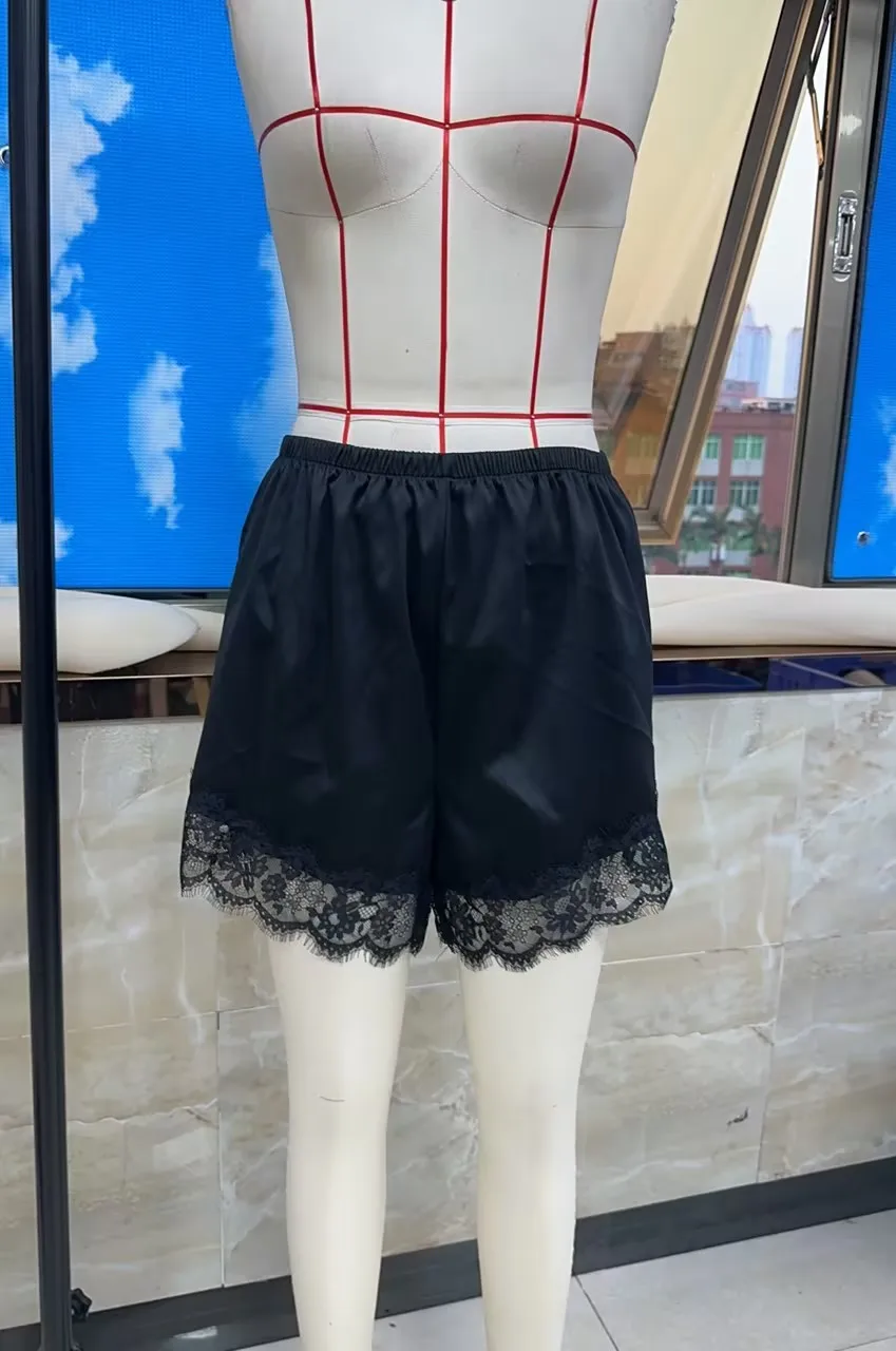 hirigin Women Lace Satin Shorts Silk Y2k Elastic Waist Mini Shorts Coquette Aesthetic Boxer Slip Pettipants French Knickers